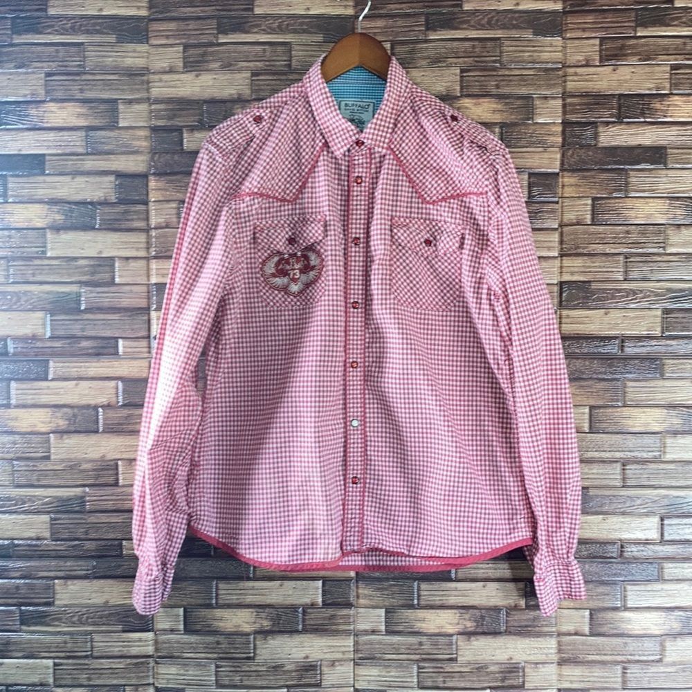 BUFFALO DAVID Mens Long Sleeve Western Pearl Snap Shirt Red White Stripe Size L